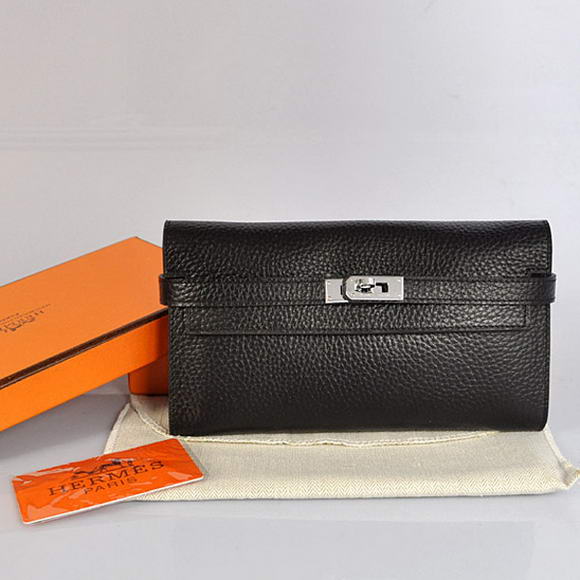 High Quality Hermes Kelly Wallet Togo Leather Bi-Fold Purse A708 Black Fake - Click Image to Close